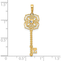14K Yellow Gold Diamond-Cut Floral Key Pendant with White Rhodium Accents by Oro Pregiato