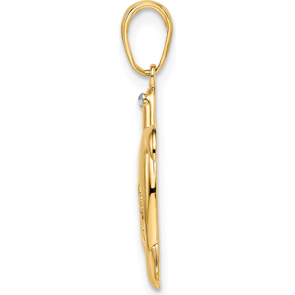 14K Yellow Gold Diamond-Cut Floral Turtle Pendant with Rhodium Accents by Oro Pregiato