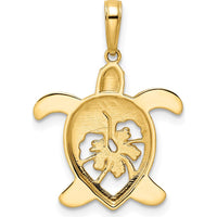 14K Yellow Gold Diamond-Cut Floral Turtle Pendant with Rhodium Accents by Oro Pregiato