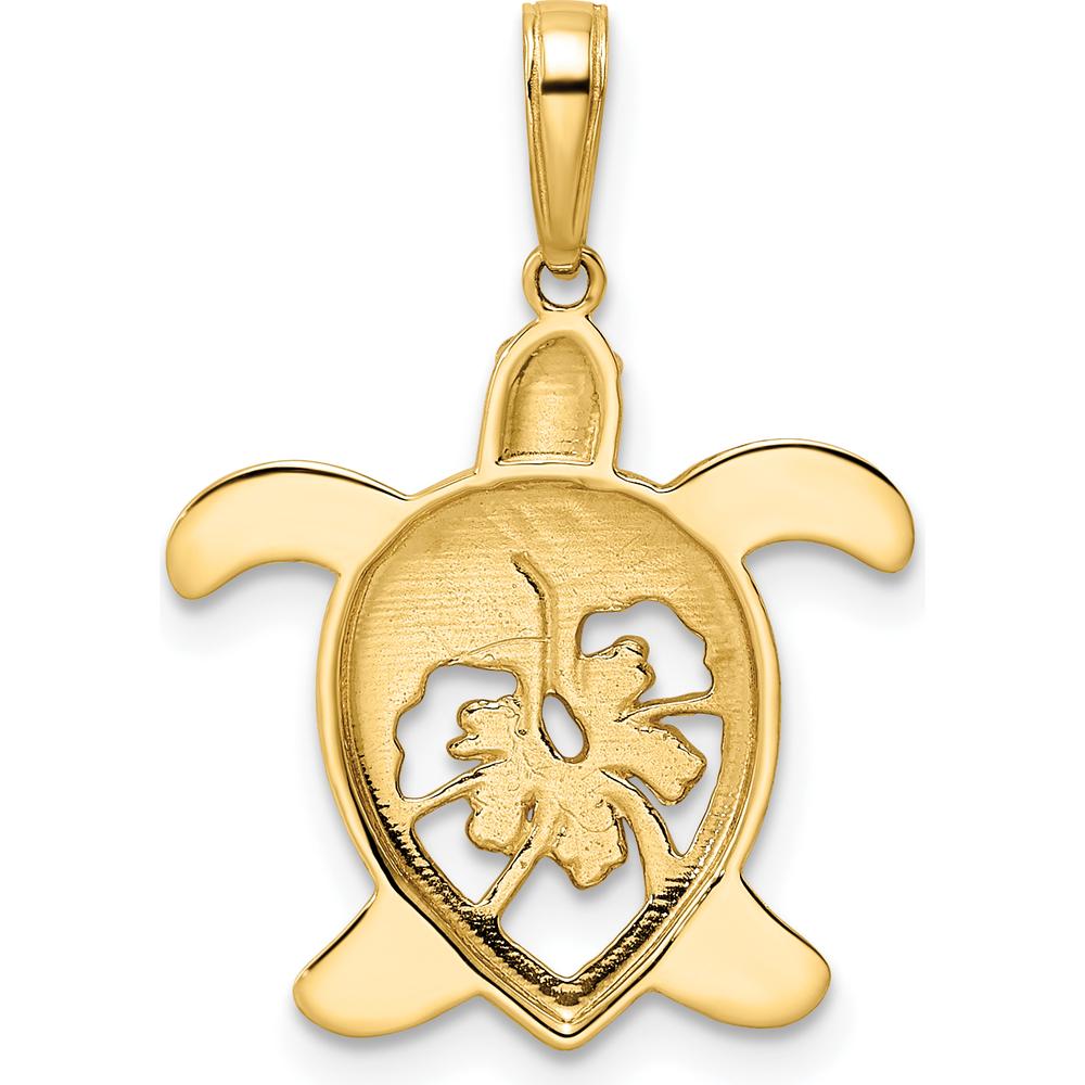 14K Yellow Gold Diamond-Cut Floral Turtle Pendant with Rhodium Accents by Oro Pregiato