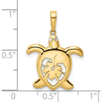 14K Yellow Gold Diamond-Cut Floral Turtle Pendant with Rhodium Accents by Oro Pregiato