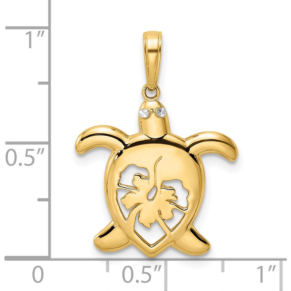 14K Yellow Gold Diamond-Cut Floral Turtle Pendant with Rhodium Accents by Oro Pregiato