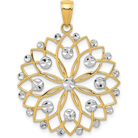 14K Yellow Gold Diamond-Cut Flower Pendant with Rhodium Accents by Oro Pregiato