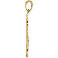 14K Yellow Gold Diamond-Cut Flower Pendant with Rhodium Accents by Oro Pregiato