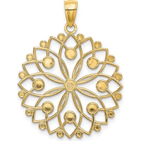 14K Yellow Gold Diamond-Cut Flower Pendant with Rhodium Accents by Oro Pregiato