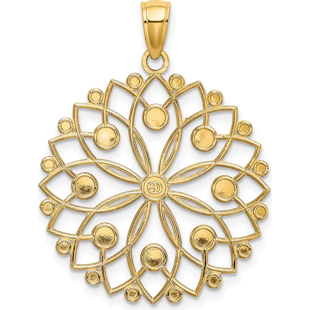 14K Yellow Gold Diamond-Cut Flower Pendant with Rhodium Accents by Oro Pregiato