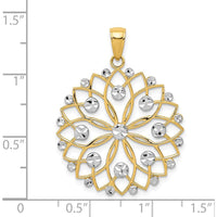 14K Yellow Gold Diamond-Cut Flower Pendant with Rhodium Accents by Oro Pregiato