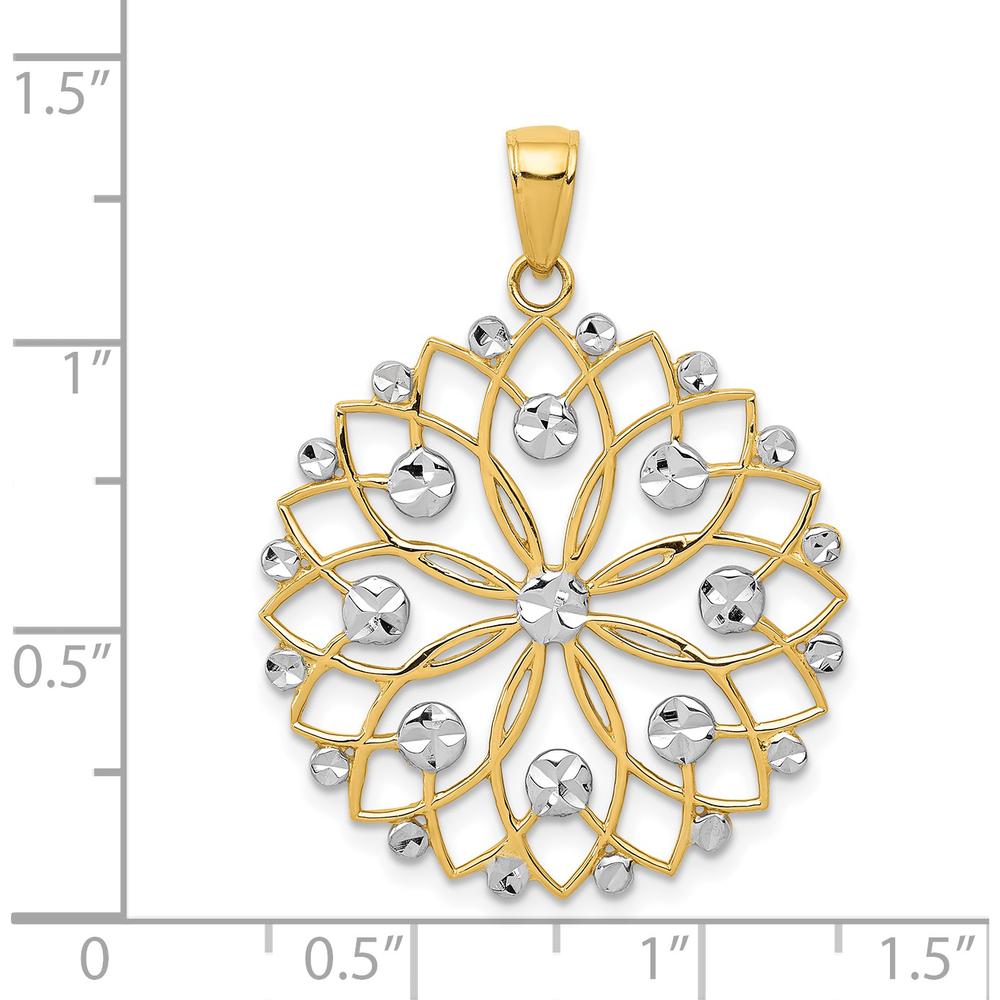 14K Yellow Gold Diamond-Cut Flower Pendant with Rhodium Accents by Oro Pregiato