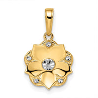 14K Yellow Gold Diamond-Cut Flower Pendant with Rhodium Accents by Oro Pregiato