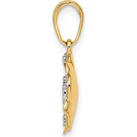 14K Yellow Gold Diamond-Cut Flower Pendant with Rhodium Accents by Oro Pregiato