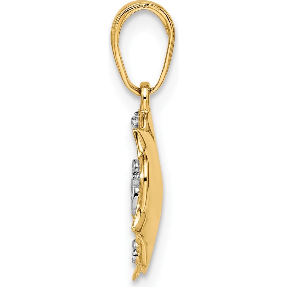 14K Yellow Gold Diamond-Cut Flower Pendant with Rhodium Accents by Oro Pregiato