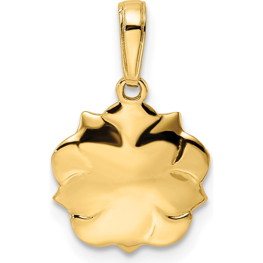 14K Yellow Gold Diamond-Cut Flower Pendant with Rhodium Accents by Oro Pregiato