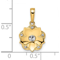 14K Yellow Gold Diamond-Cut Flower Pendant with Rhodium Accents by Oro Pregiato
