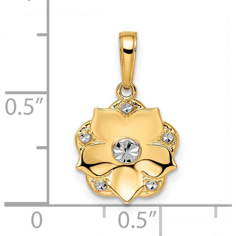 14K Yellow Gold Diamond-Cut Flower Pendant with Rhodium Accents by Oro Pregiato