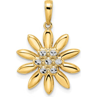 14K Yellow Gold Diamond-Cut Flower Pendant with Rhodium Accents by Oro Pregiato