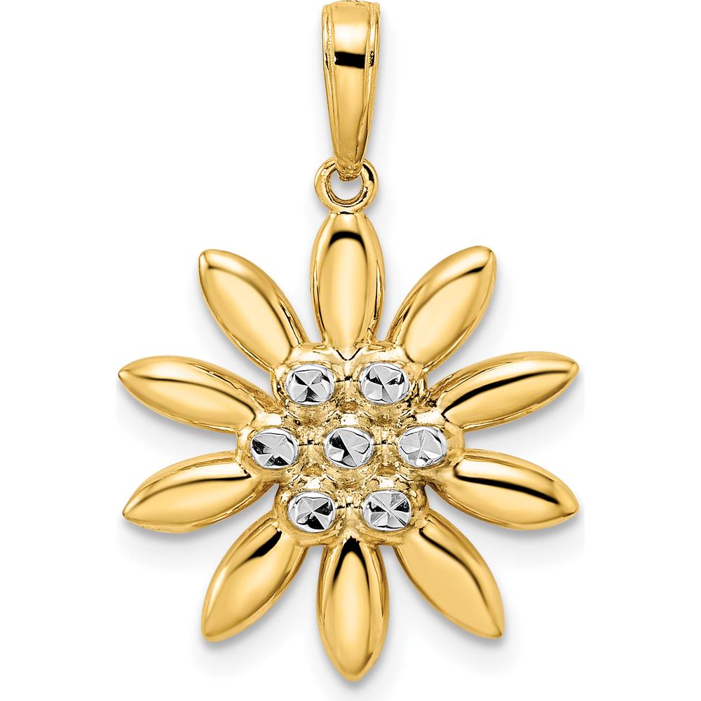 14K Yellow Gold Diamond-Cut Flower Pendant with Rhodium Accents by Oro Pregiato