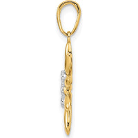14K Yellow Gold Diamond-Cut Flower Pendant with Rhodium Accents by Oro Pregiato