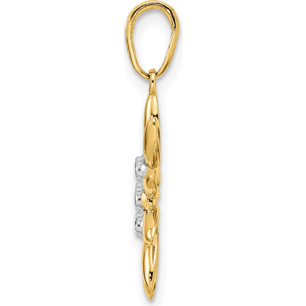 14K Yellow Gold Diamond-Cut Flower Pendant with Rhodium Accents by Oro Pregiato