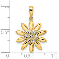 14K Yellow Gold Diamond-Cut Flower Pendant with Rhodium Accents by Oro Pregiato