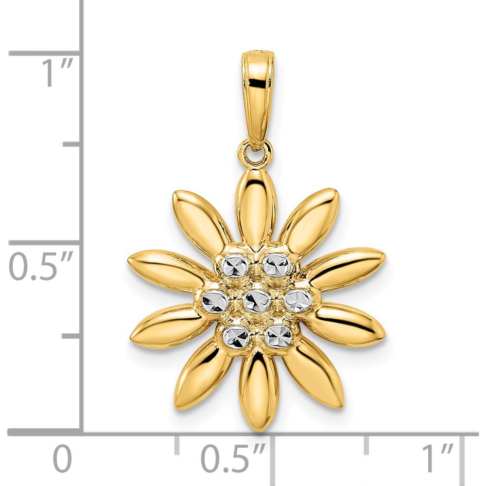 14K Yellow Gold Diamond-Cut Flower Pendant with Rhodium Accents by Oro Pregiato