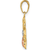 14K Yellow Gold Diamond-Cut Flower Pendant with Rose Gold Ladybug Accent by Oro Pregiato