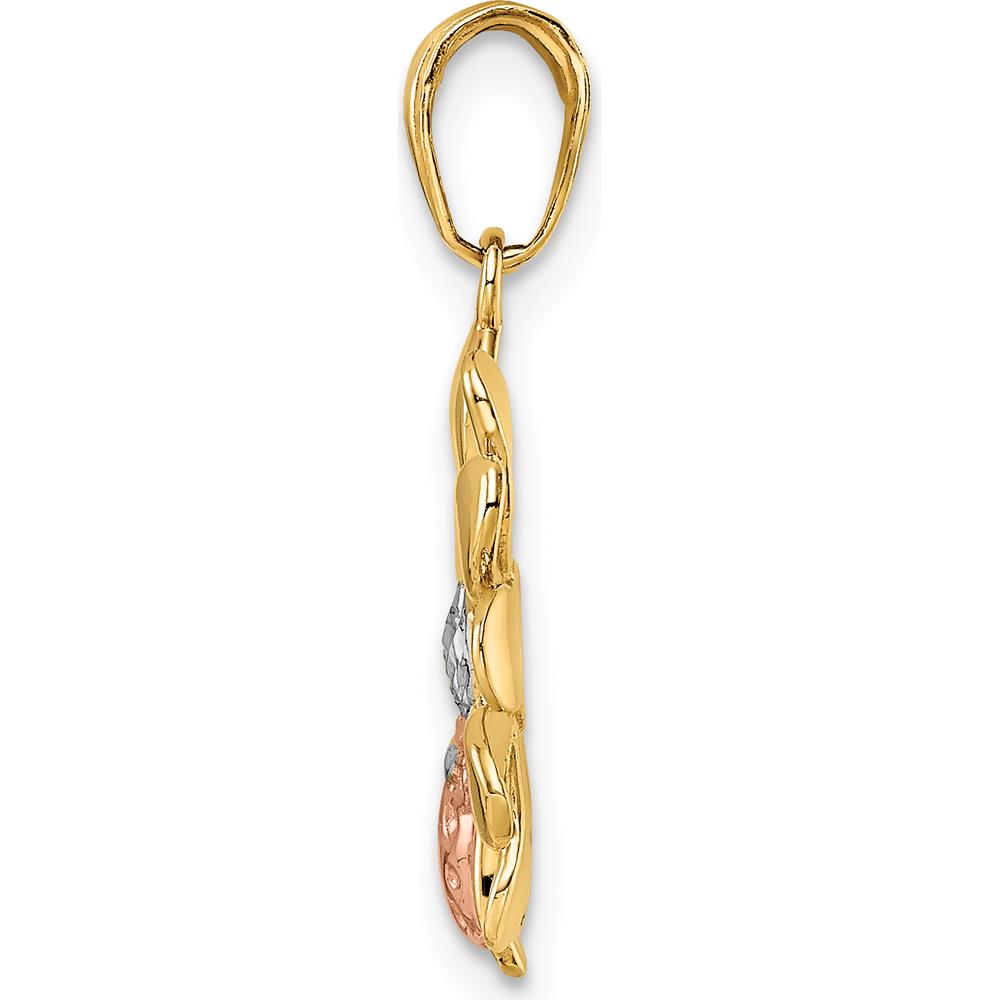 14K Yellow Gold Diamond-Cut Flower Pendant with Rose Gold Ladybug Accent by Oro Pregiato