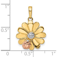 14K Yellow Gold Diamond-Cut Flower Pendant with Rose Gold Ladybug Accent by Oro Pregiato