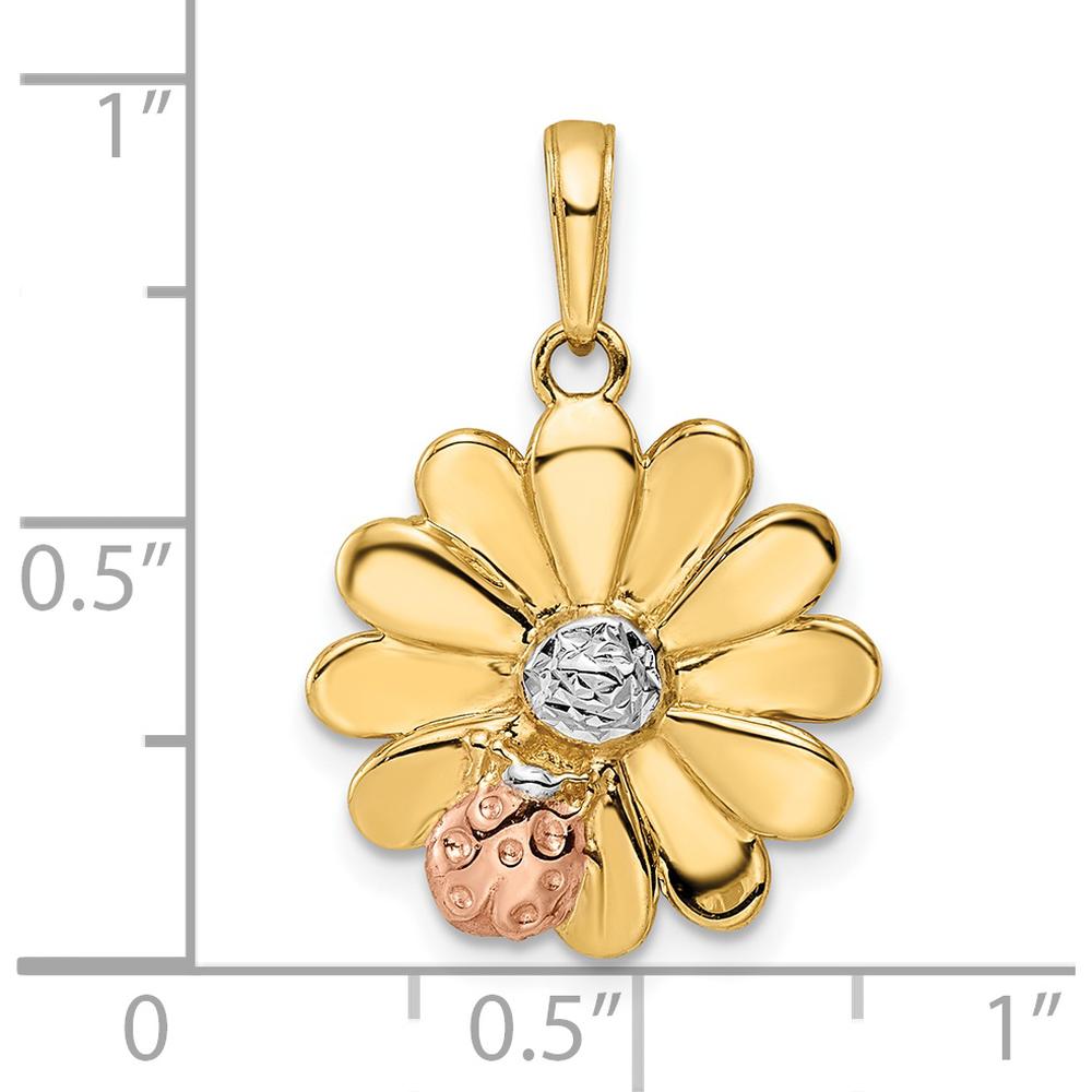 14K Yellow Gold Diamond-Cut Flower Pendant with Rose Gold Ladybug Accent by Oro Pregiato