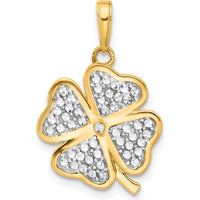 14K Yellow Gold Diamond-Cut Four-Leaf Clover Pendant with White Rhodium Accents by Oro Pregiato