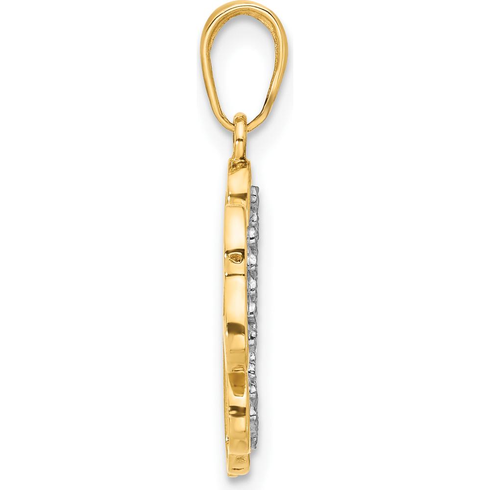 14K Yellow Gold Diamond-Cut Four-Leaf Clover Pendant with White Rhodium Accents by Oro Pregiato