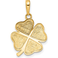 14K Yellow Gold Diamond-Cut Four-Leaf Clover Pendant with White Rhodium Accents by Oro Pregiato