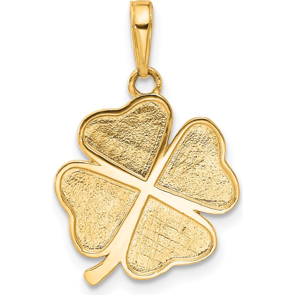 14K Yellow Gold Diamond-Cut Four-Leaf Clover Pendant with White Rhodium Accents by Oro Pregiato