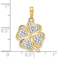 14K Yellow Gold Diamond-Cut Four-Leaf Clover Pendant with White Rhodium Accents by Oro Pregiato