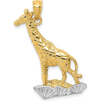 14K Yellow Gold Diamond-Cut Giraffe Pendant with Rhodium Accents by Oro Pregiato