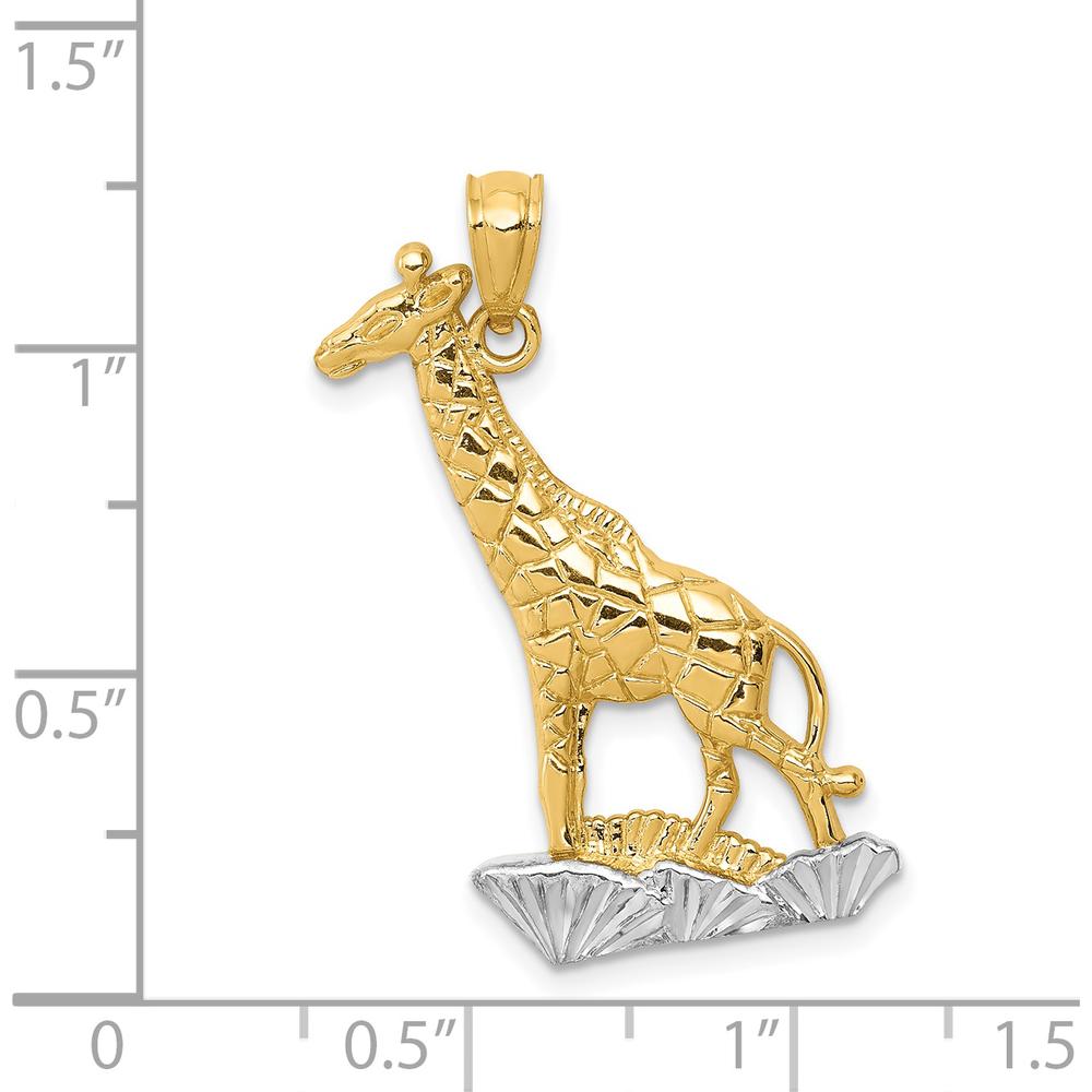 14K Yellow Gold Diamond-Cut Giraffe Pendant with Rhodium Accents by Oro Pregiato