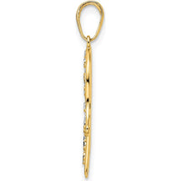 14K Yellow Gold Diamond-Cut Hamsa Hand Pendant with Rhodium-Plated Accents by Oro Pregiato