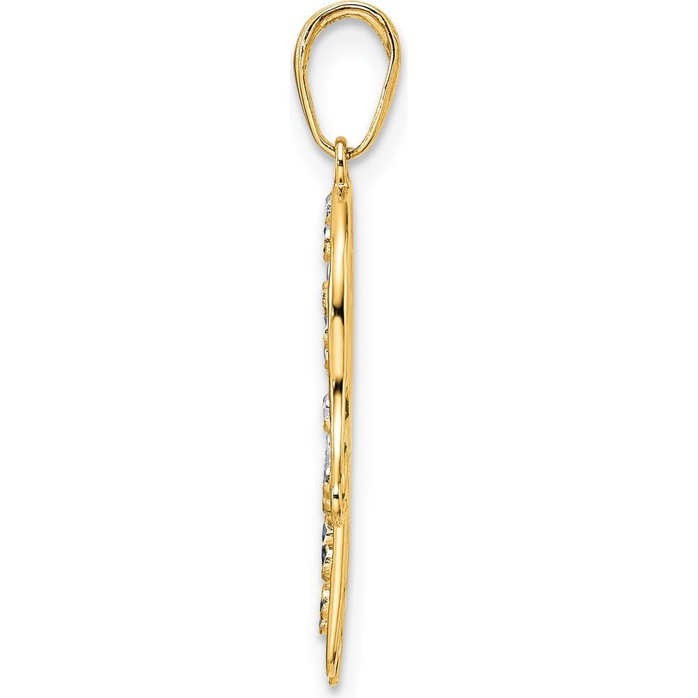 14K Yellow Gold Diamond-Cut Hamsa Hand Pendant with Rhodium-Plated Accents by Oro Pregiato