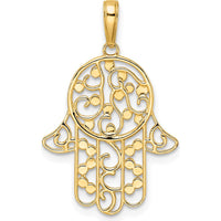 14K Yellow Gold Diamond-Cut Hamsa Hand Pendant with Rhodium-Plated Accents by Oro Pregiato