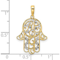 14K Yellow Gold Diamond-Cut Hamsa Hand Pendant with Rhodium-Plated Accents by Oro Pregiato