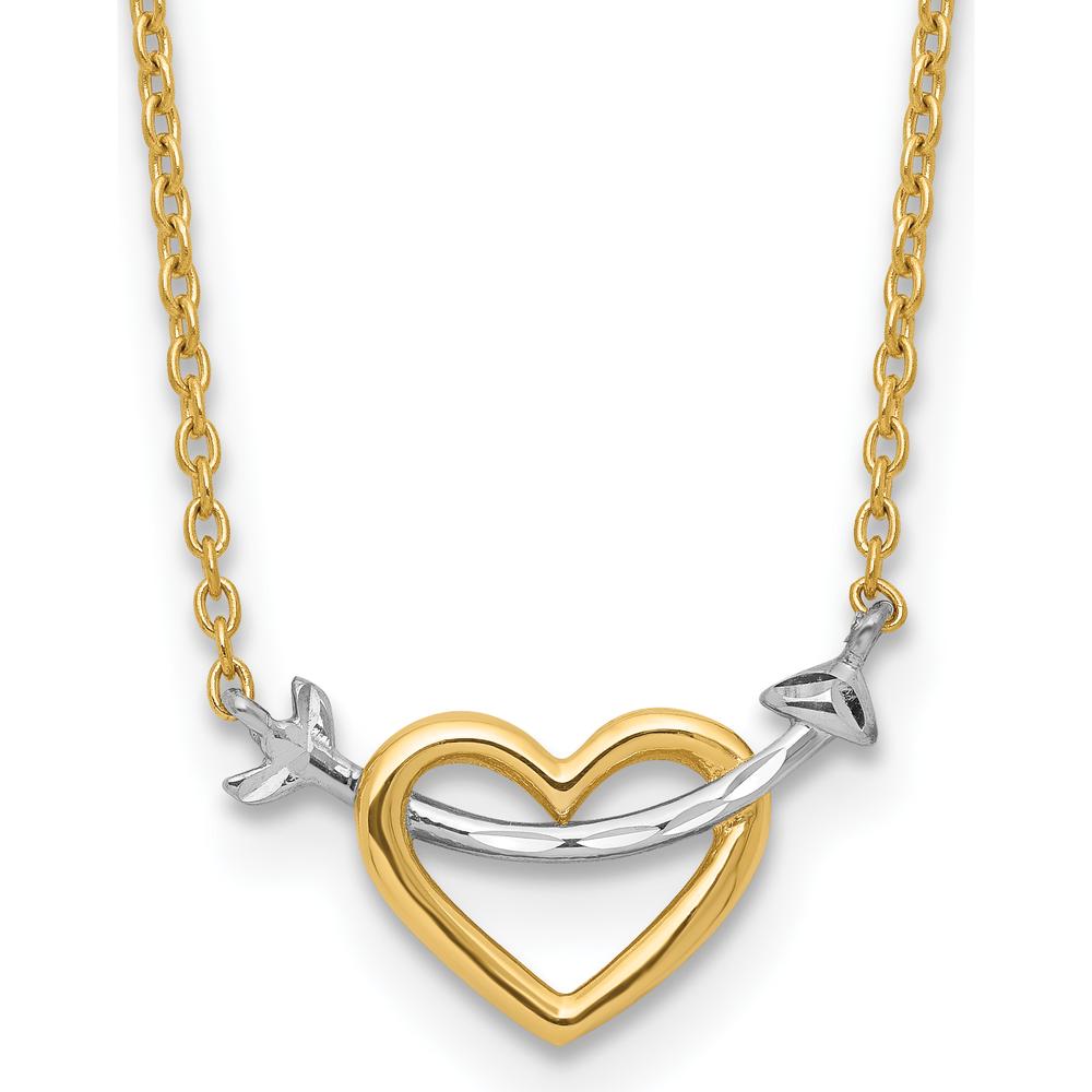 14K Yellow Gold Diamond-Cut Heart and Arrow 17" Pendant Necklace by 0