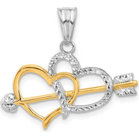 14K Yellow Gold Diamond-Cut Heart and Arrow Pendant with Rhodium Accents - 24mm Length, 28mm Width by Oro Pregiato
