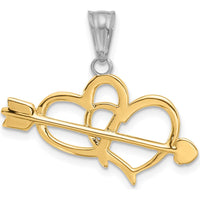 14K Yellow Gold Diamond-Cut Heart and Arrow Pendant with Rhodium Accents - 24mm Length, 28mm Width by Oro Pregiato