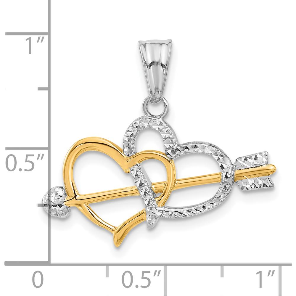 14K Yellow Gold Diamond-Cut Heart and Arrow Pendant with Rhodium Accents - 24mm Length, 28mm Width by Oro Pregiato