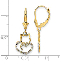 14K Yellow Gold Diamond-Cut Heart & Cat Leverback Earrings with Rhodium Plating - 0.50 Carat Total Diamond Weight by 0