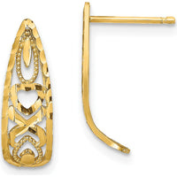 14K Yellow Gold Diamond-Cut Heart and X Mini J-Hoop Earrings - 16mm Length by 0