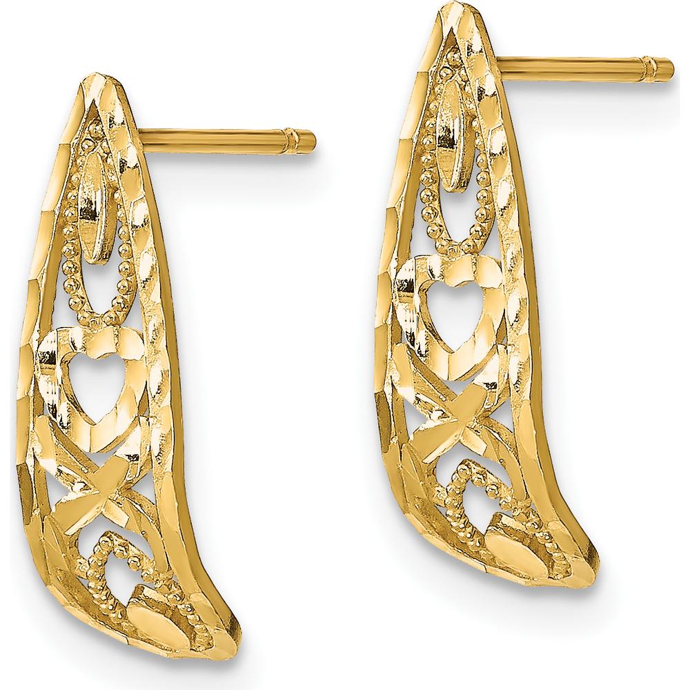 14K Yellow Gold Diamond-Cut Heart and X Mini J-Hoop Earrings - 16mm Length by 0