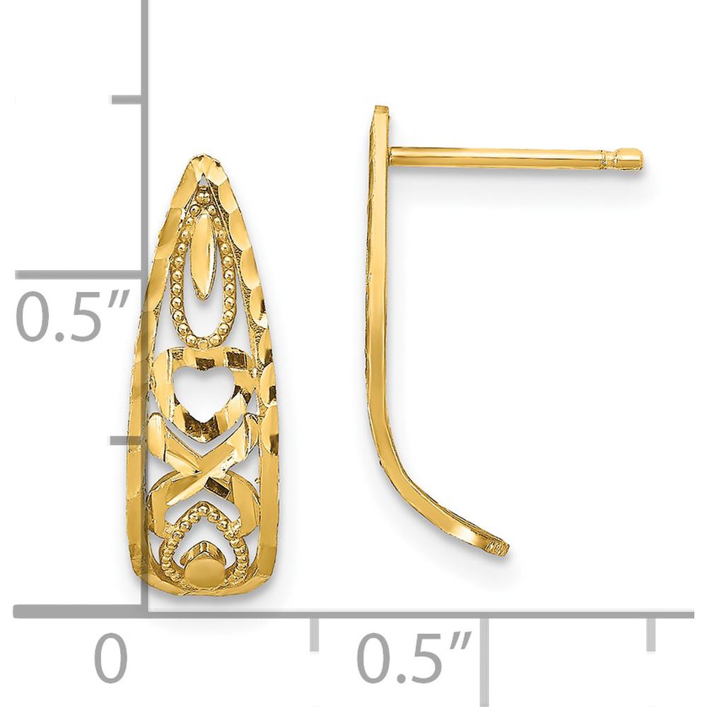 14K Yellow Gold Diamond-Cut Heart and X Mini J-Hoop Earrings - 16mm Length by 0