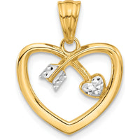 14K Yellow Gold Diamond-Cut Heart Arrow Pendant with Rhodium Accents by Oro Pregiato