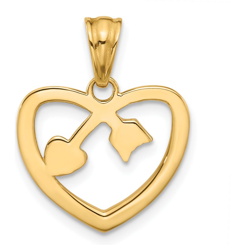 14K Yellow Gold Diamond-Cut Heart Arrow Pendant with Rhodium Accents by Oro Pregiato