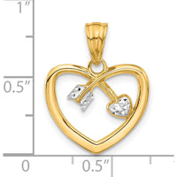 14K Yellow Gold Diamond-Cut Heart Arrow Pendant with Rhodium Accents by Oro Pregiato